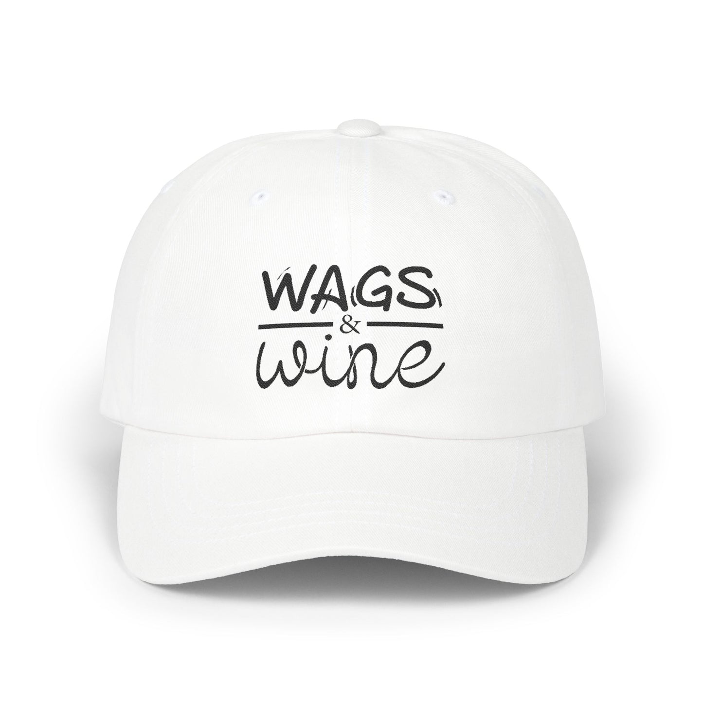 Wags & Wine White Embroidered Baseball Hat