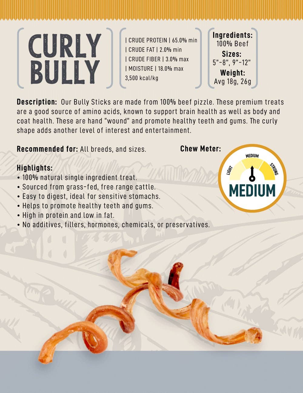 Beef Curly Bully Stick 7"-10"