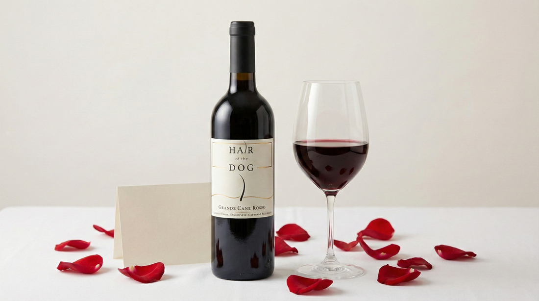 romantic wine bottle and petals