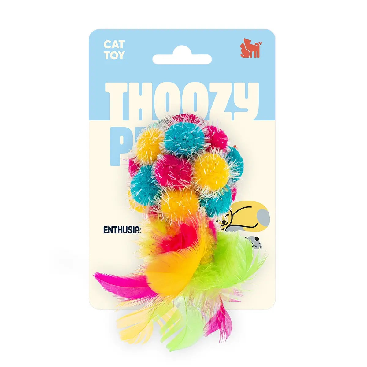 ThoozyPet Colorful Sparkle Pom Pom Ball w/ Feathers Cat Toy
