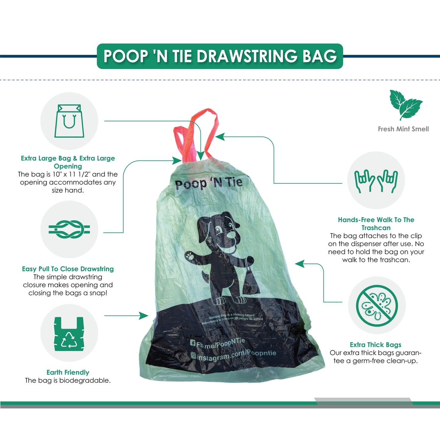 Biodegradable Drawstring Closure Dog Poop Bag